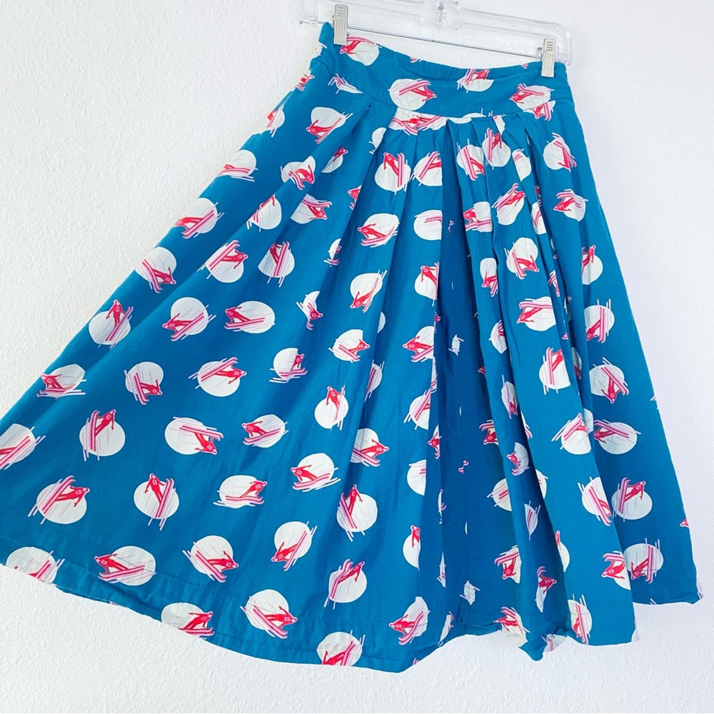 🍓 Emily And Fin Artsy Pleated Ski All Over Print Cotton A-Line Skirt Medium